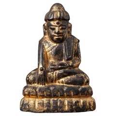 Ancienne statue de Bouddha lotus en bois de Birmanie