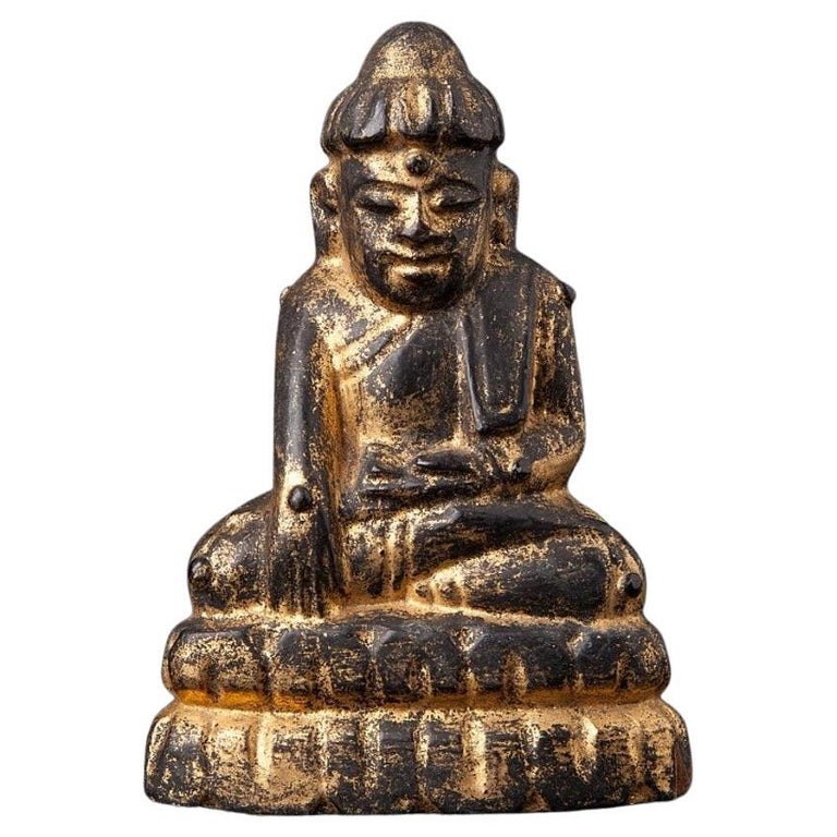 Antique Wooden Lotus Buddha Statue from Burma For Sale at 1stDibs