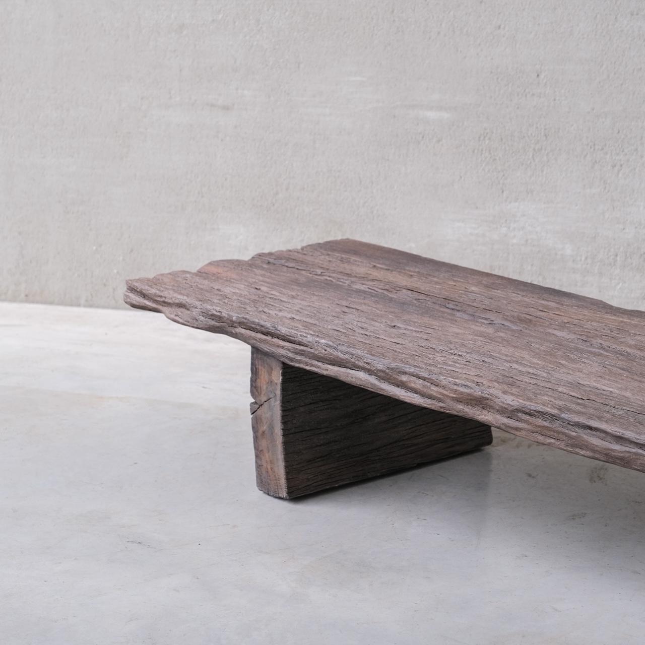 French Antique Wooden Low Wabi-Sabi Style Plank Coffee Table For Sale