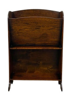 Antique Wooden Magazine Rack with Arched Top and Two-Tier Storage.