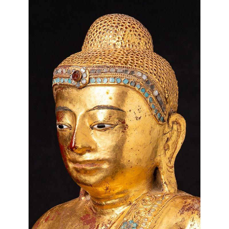 Antiker Mandalay-Buddha aus Holz aus Burma im Angebot 7