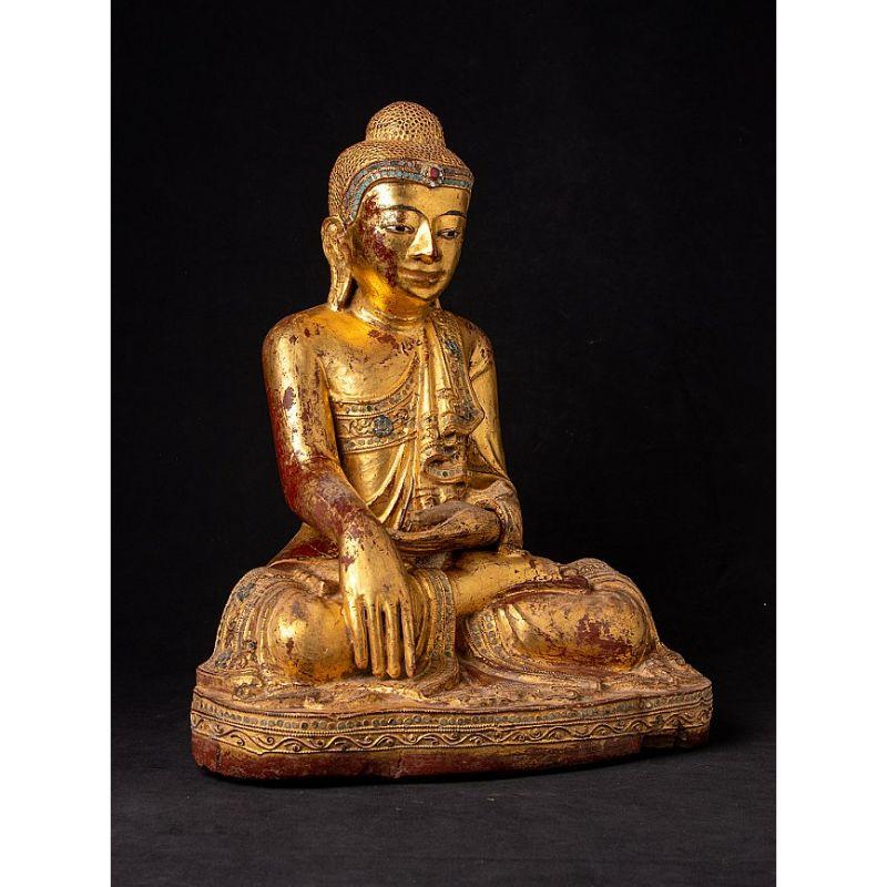 Antiker Mandalay-Buddha aus Holz aus Burma im Angebot 1