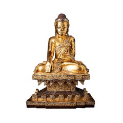 Bouddha Mandalay ancien en bois de Birmanie