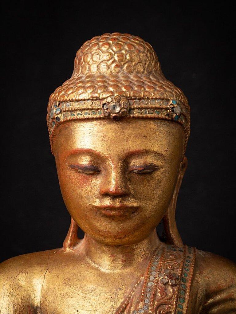 Antike Mandalay-Buddha-Statue aus Holz aus Birma im Angebot 5