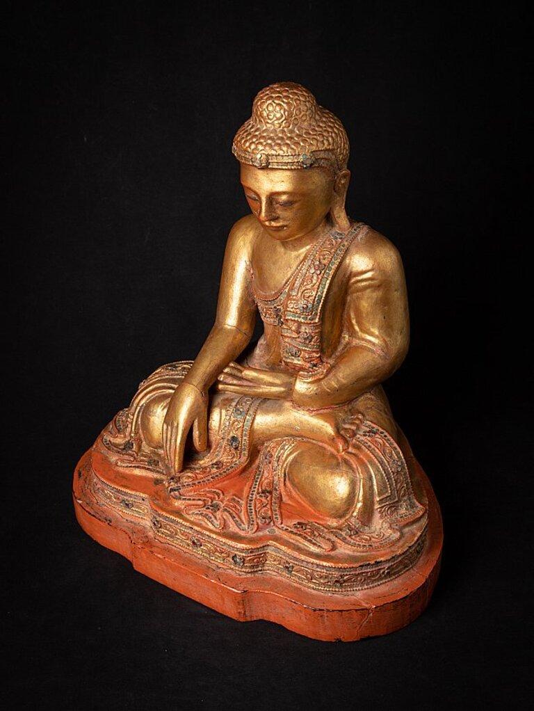 Antike Mandalay-Buddha-Statue aus Holz aus Birma im Angebot 7
