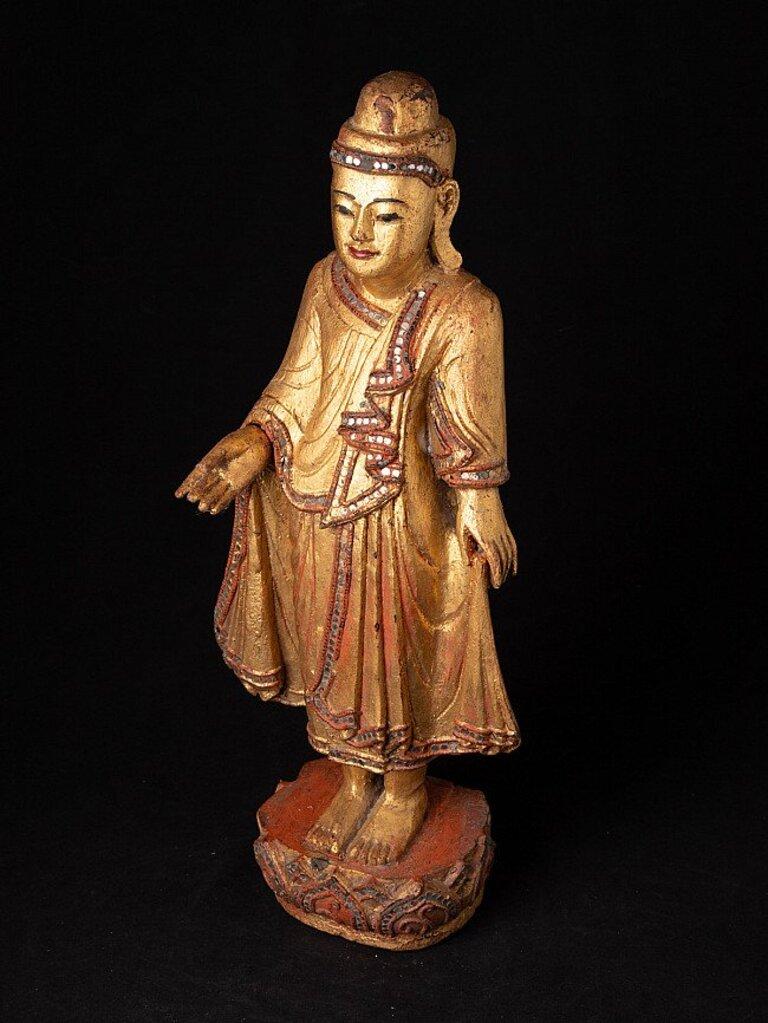 Antique wooden Mandalay Buddha statue from Burma For Sale 7