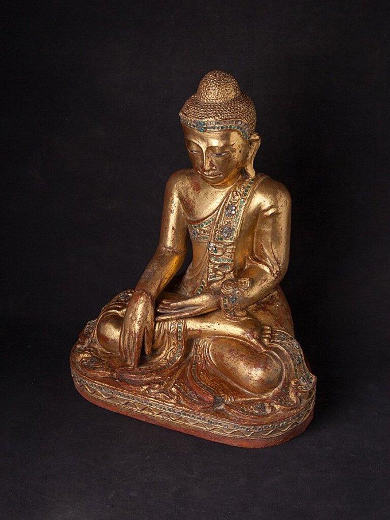 Antike Mandalay-Buddha-Statue aus Holz aus Birma im Angebot 8