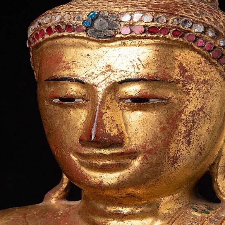 Antique Wooden Mandalay Buddha Statue from Burma For Sale 10