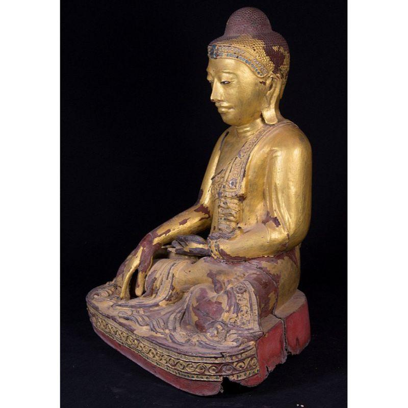 Antique Wooden Mandalay Buddha Statue from Burma For Sale 11