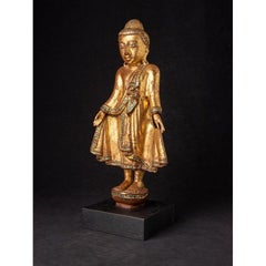 Antike Mandalay-Buddha-Statue aus Holz aus Burma