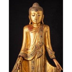 Antike Mandalay-Buddha-Statue aus Holz aus Burma