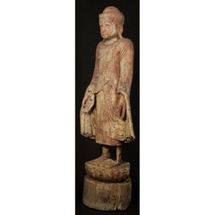 Antike Mandalay-Buddha-Statue aus Holz aus Burma
