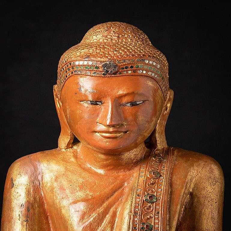 Burmese Antique wooden Mandalay Buddha statue from Burma For Sale