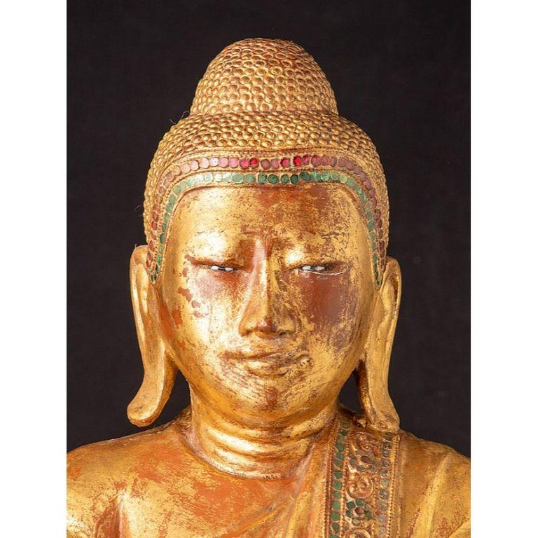 Burmese Antique Wooden Mandalay Buddha Statue from Burma For Sale
