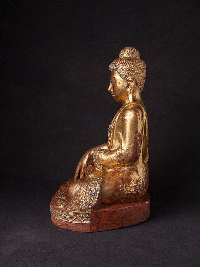 Antike Mandalay-Buddha-Statue aus Holz aus Birma (Birmanisch) im Angebot