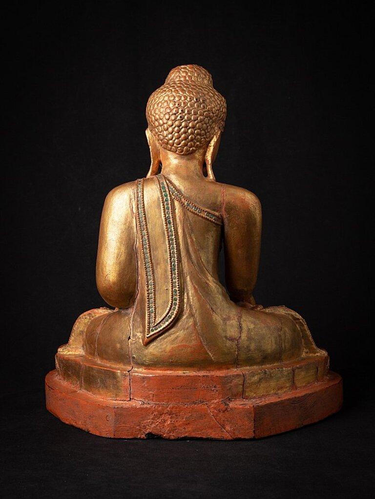 Antike Mandalay-Buddha-Statue aus Holz aus Birma im Zustand „Gut“ im Angebot in DEVENTER, NL