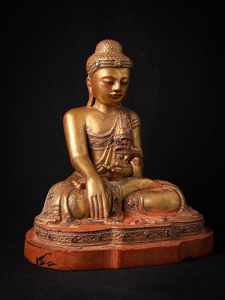 Antike Mandalay-Buddha-Statue aus Holz aus Birma im Angebot 1