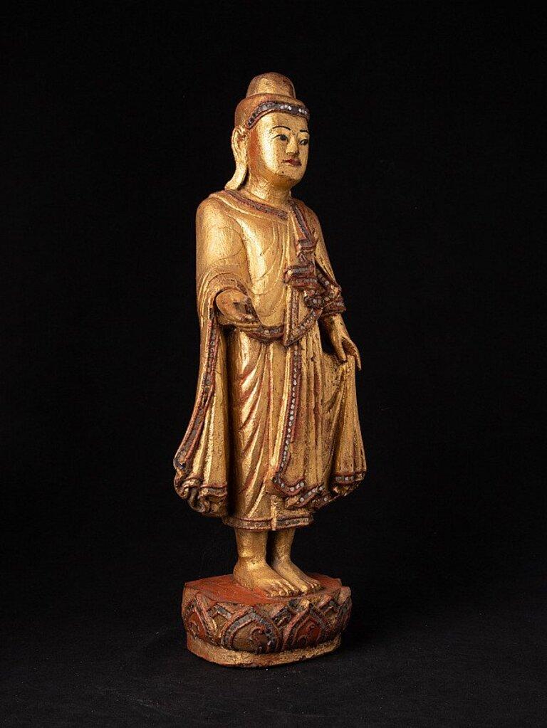 Wood Antique wooden Mandalay Buddha statue from Burma For Sale
