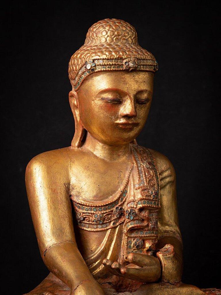 Antike Mandalay-Buddha-Statue aus Holz aus Birma im Angebot 2