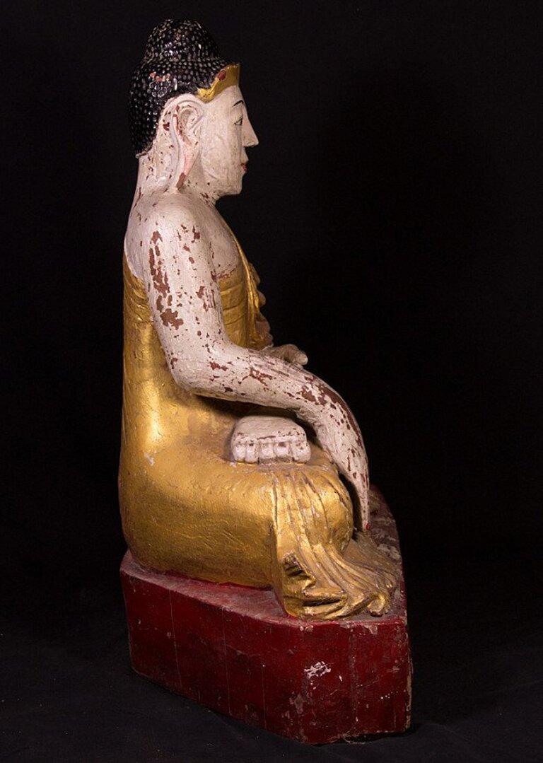 Ancienne statue de Bouddha Mandalay en bois de Birmanie en vente 4
