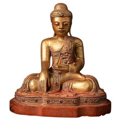Antike Mandalay-Buddha-Statue aus Holz aus Birma