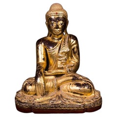 Antike Mandalay-Buddha-Statue aus Holz aus Birma