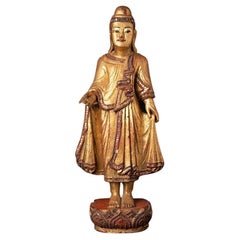 Antike Mandalay-Buddha-Statue aus Holz aus Birma