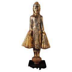 Statue de Bouddha Mandalay en bois ancien de Birmanie