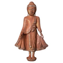 Vintage Wooden Mandalay Buddha Statue from Burma