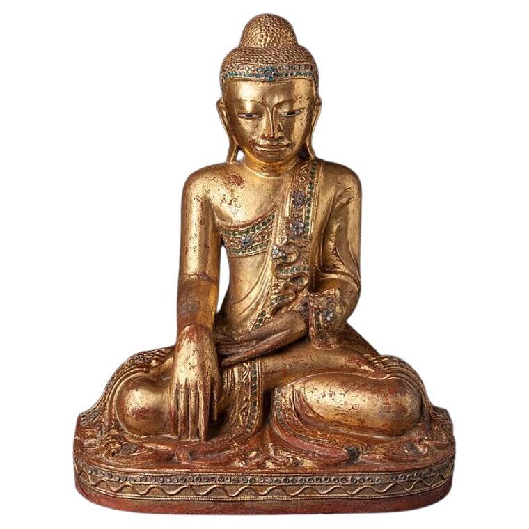 Antike Mandalay-Buddha-Statue aus Holz aus Birma im Angebot