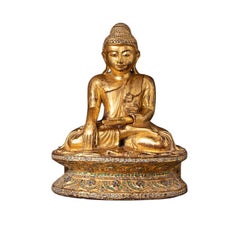 Statue de Bouddha Mandalay en bois ancien de Birmanie