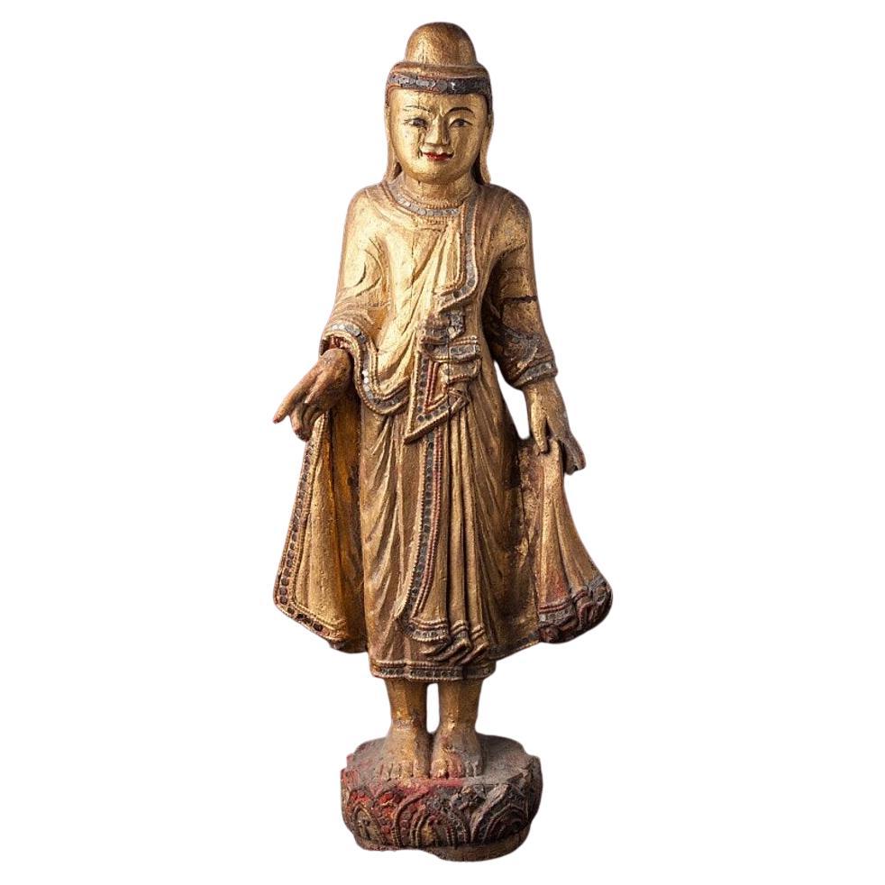 Antique Wooden Mandalay Buddha Statue from Burma For Sale