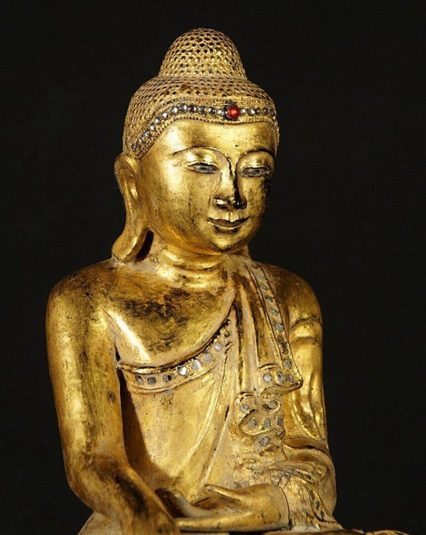 Antique Wooden Mandalay Buddha Statue from Burma 13