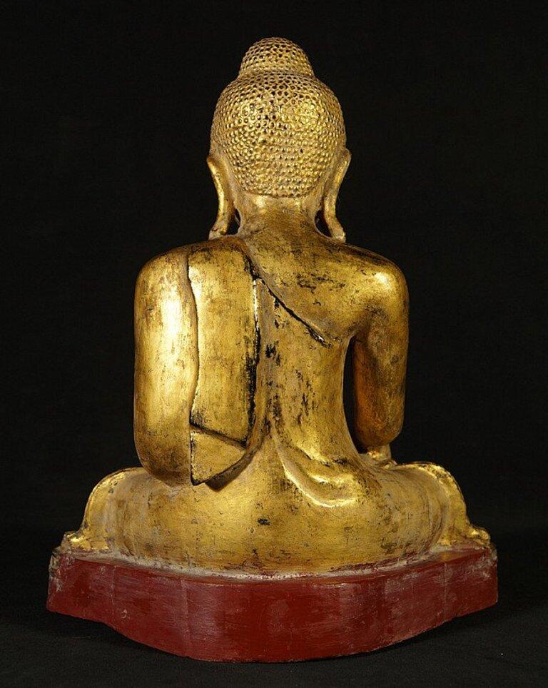 Antique Wooden Mandalay Buddha Statue from Burma In Good Condition In DEVENTER, NL