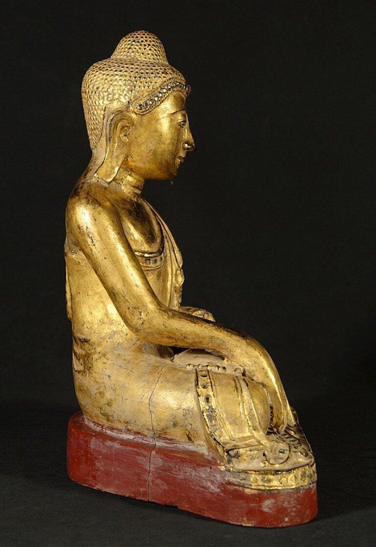 19th Century Antique Wooden Mandalay Buddha Statue from Burma