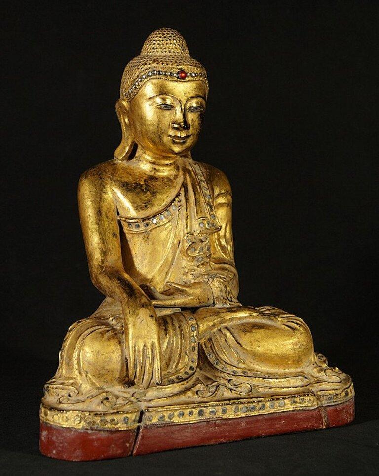 Antique Wooden Mandalay Buddha Statue from Burma 1