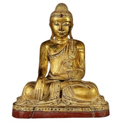 Antique Wooden Mandalay Buddha Statue from Burma