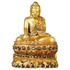 Antike Mandalay-Buddha-Statue aus Holz aus Birma  Original-Buddhas