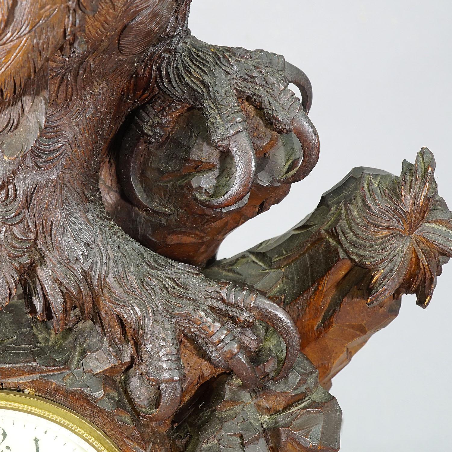 19th Century Antique Wooden Mantel Clock with Eagle, Swiss 1900 For Sale