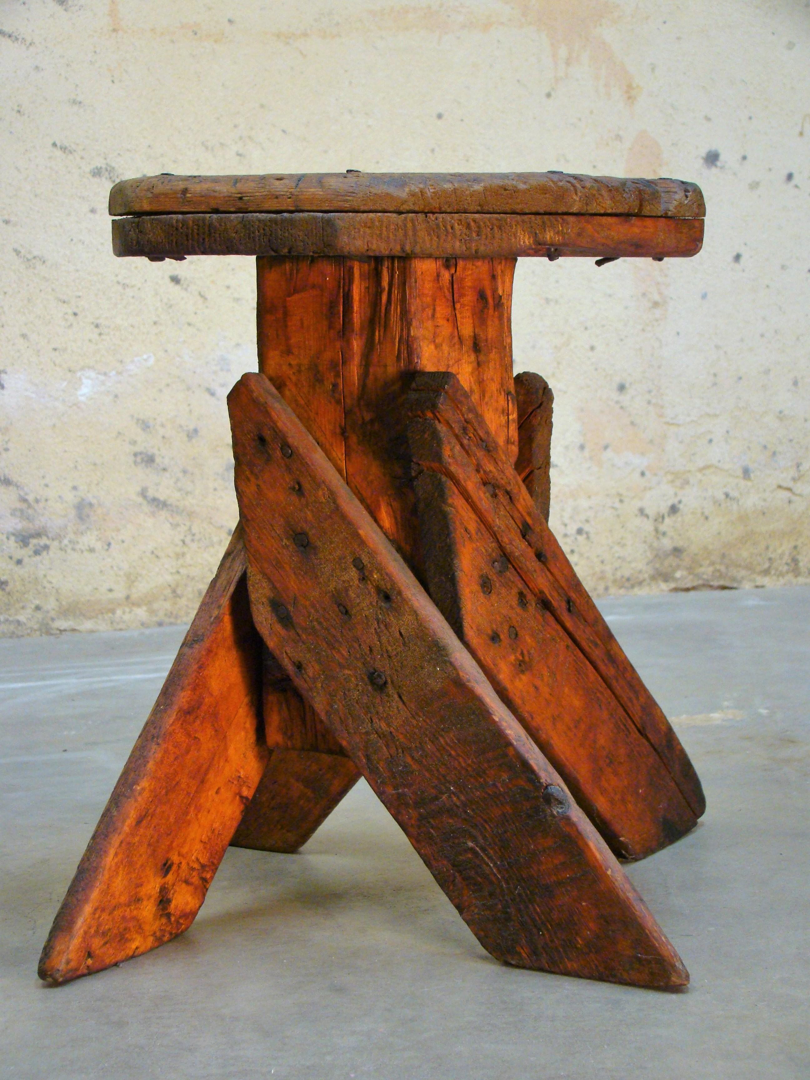 Beautiful simply crafted wooden work stool. 19