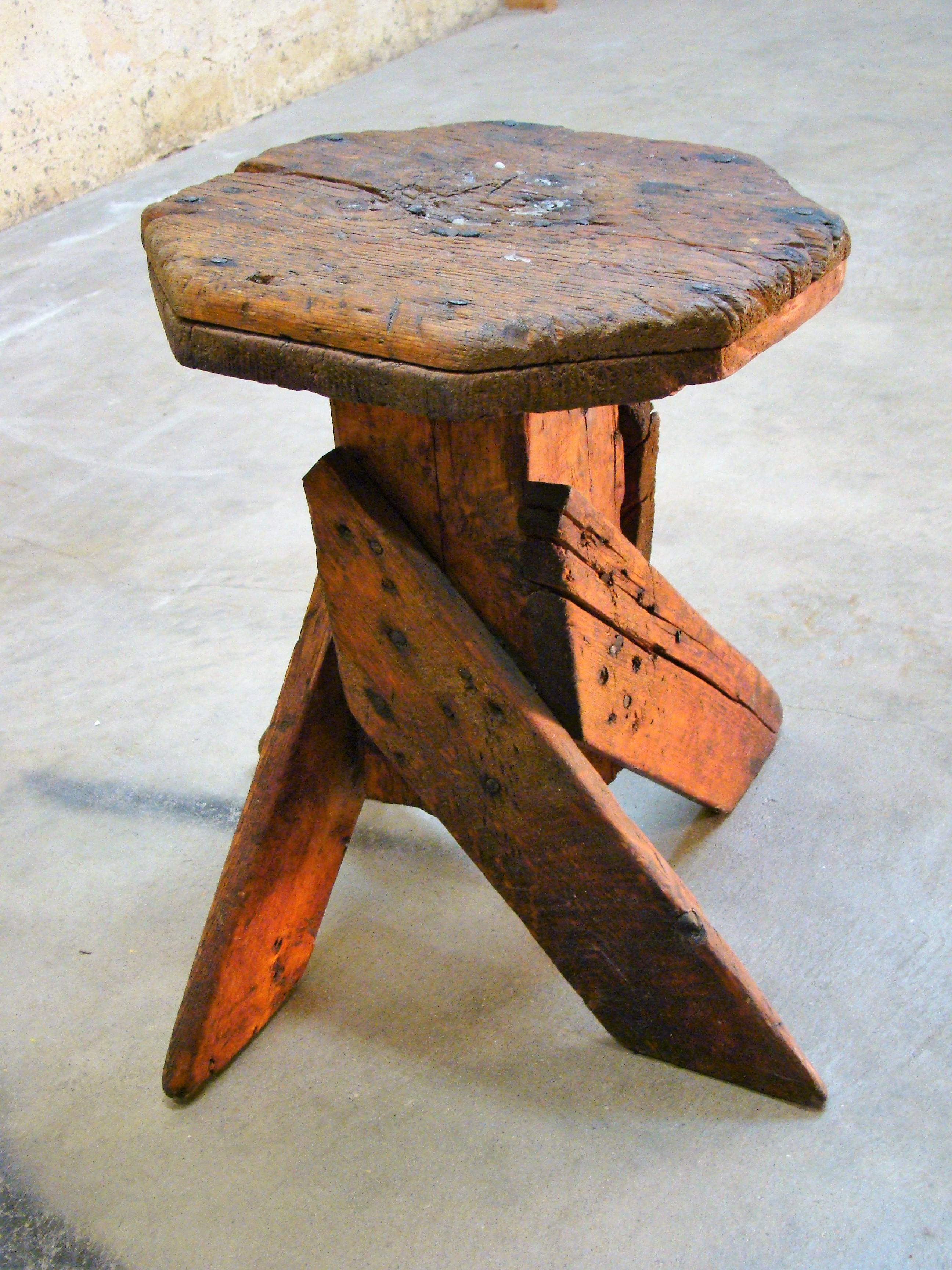 Antique Wooden Milking or Workmans Stool In Good Condition In Denver, CO