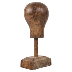 Antique Wooden Milliner's Head Form Sculpture, c.1920