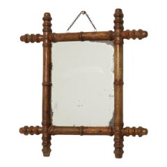 Antique Wooden Mirror Faux Bamboo Chinoiserie 44x39cm