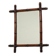 Antique Wooden Mirror Faux Bamboo Chinoiserie 63x52cm