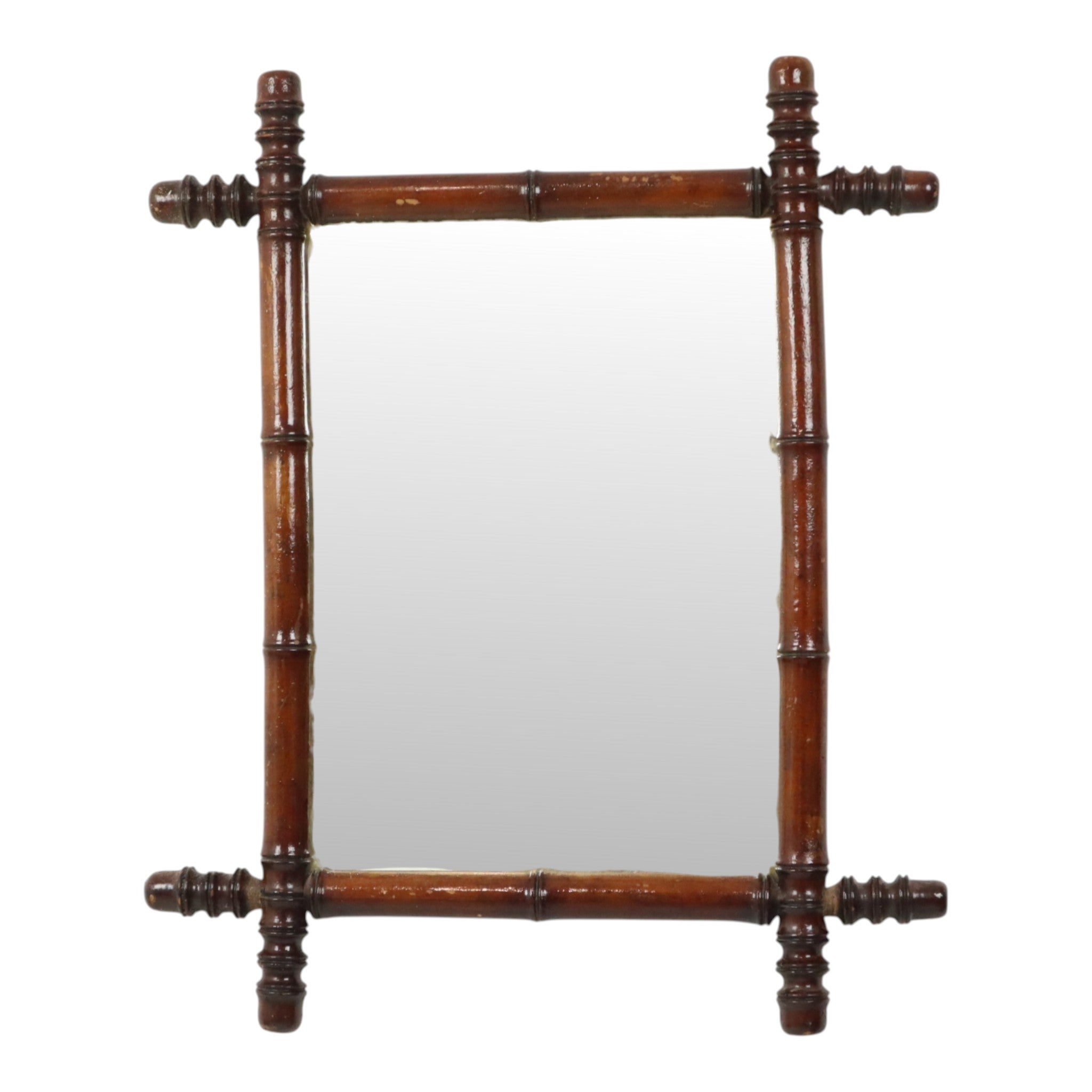 Antique Mirror en bois Faux Bambou Chinoiserie 63x52cm en vente
