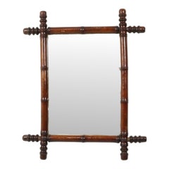 Antique Wooden Mirror Faux Bamboo Chinoiserie 63x52cm