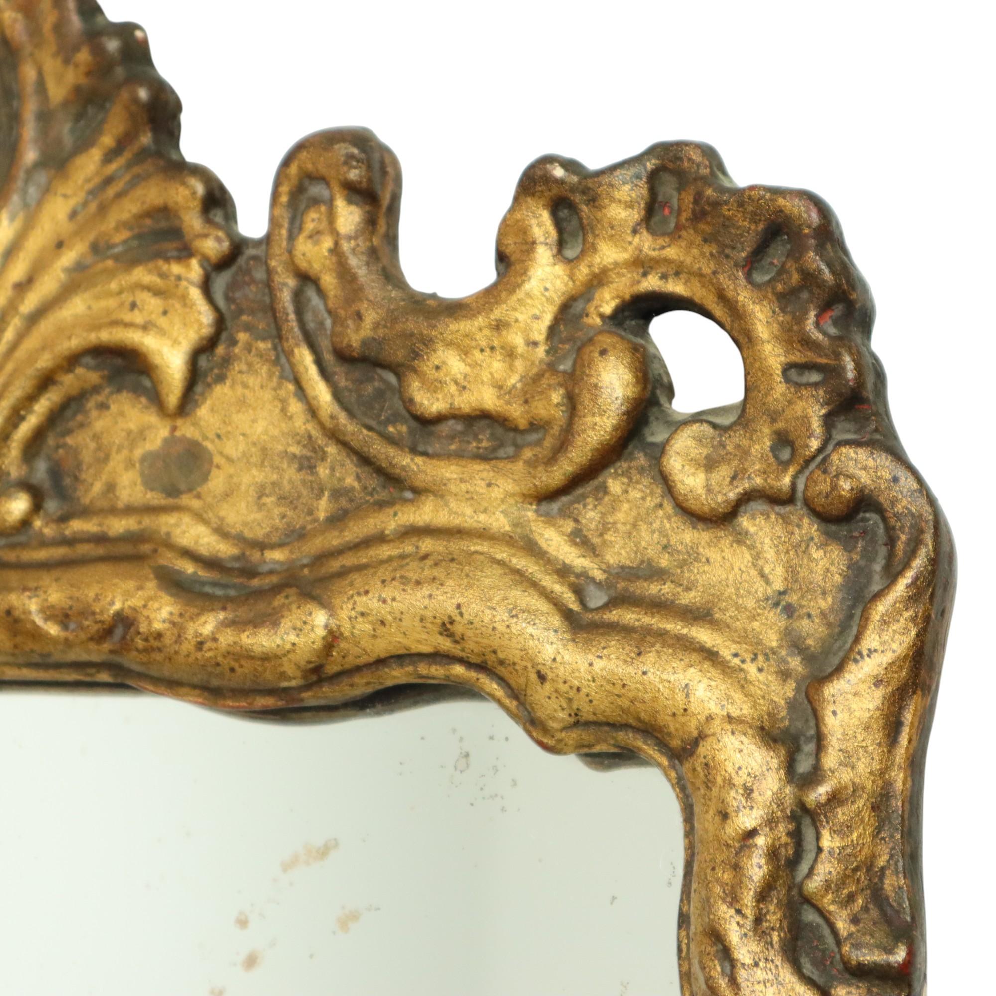 Antique Wooden Mirror Blattgold 19. Jahrhundert Barock Stil 61cm im Angebot 5