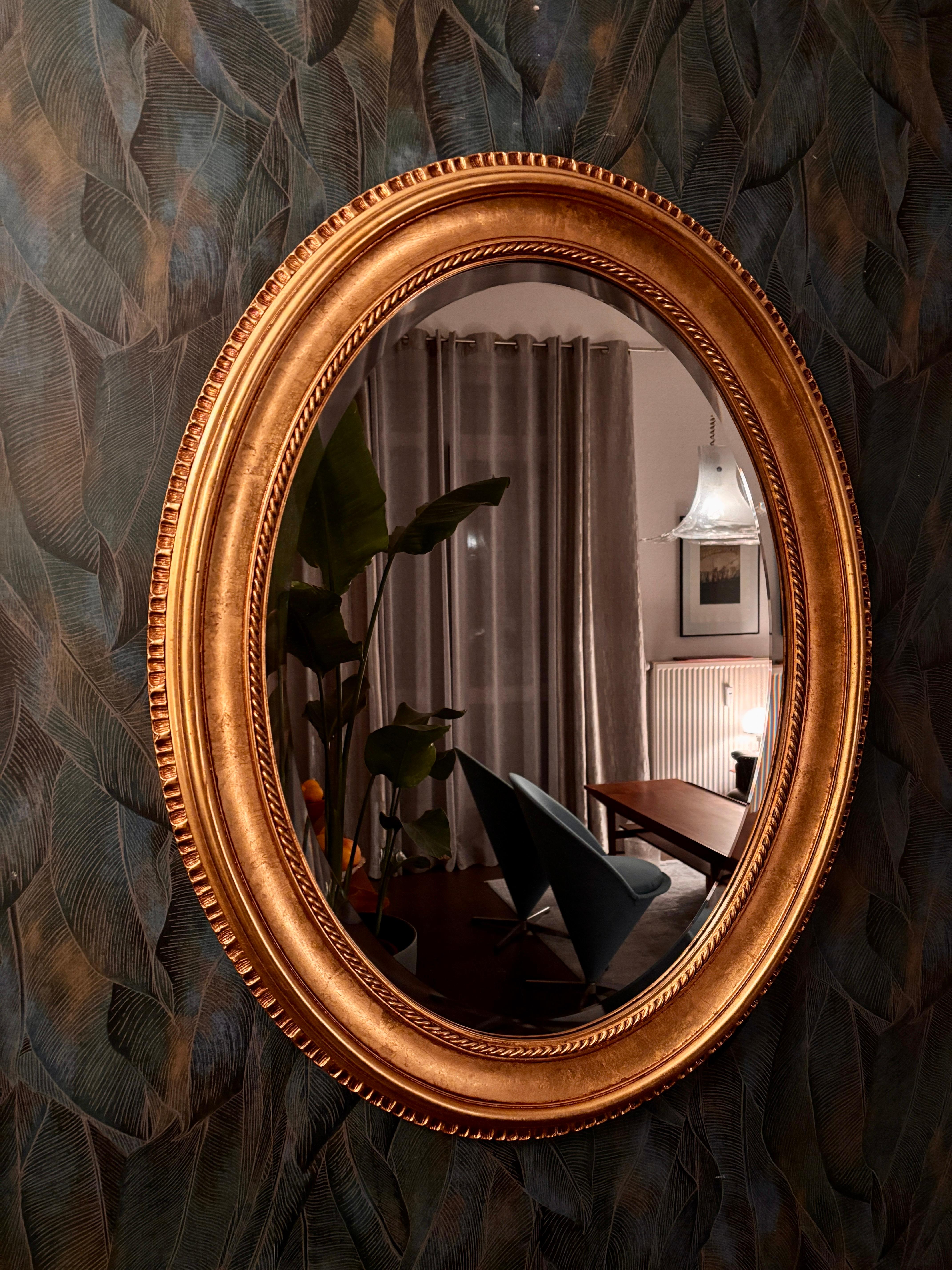 French Antique wooden mirror with gilded frame For Sale