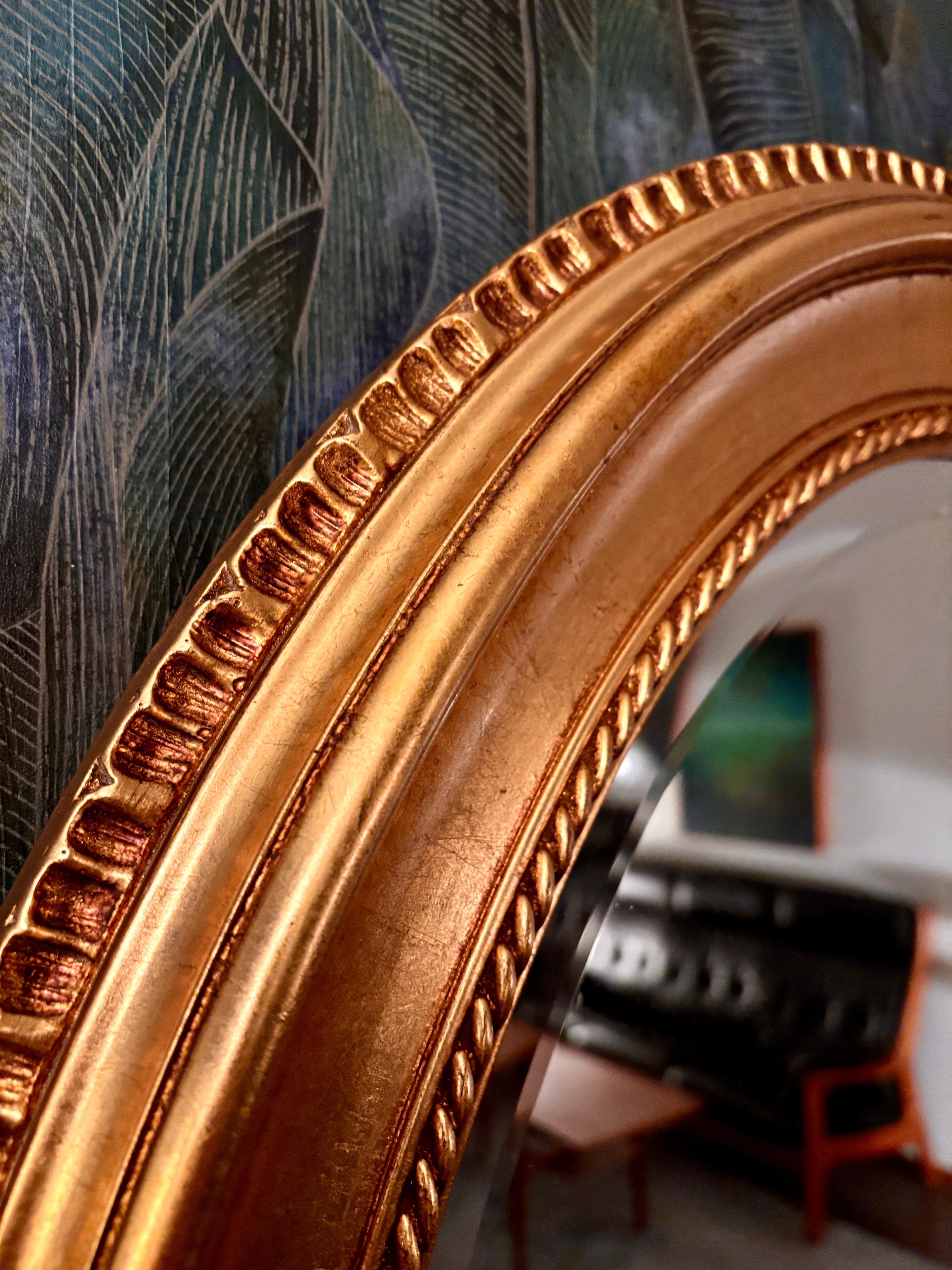 20th Century Antique wooden mirror with gilded frame For Sale