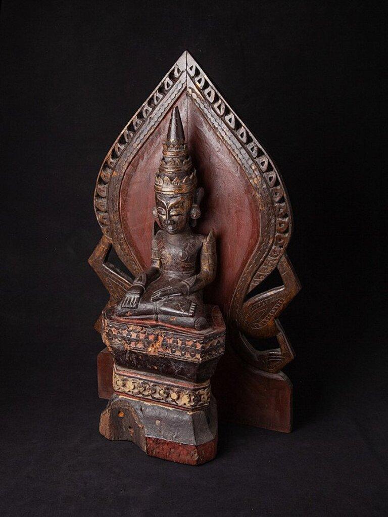 Estatua antigua de madera de Buda Mon de Birmania en venta 7